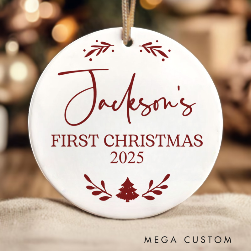 Personalized Elegant Script Baby's First Christmas Ornament