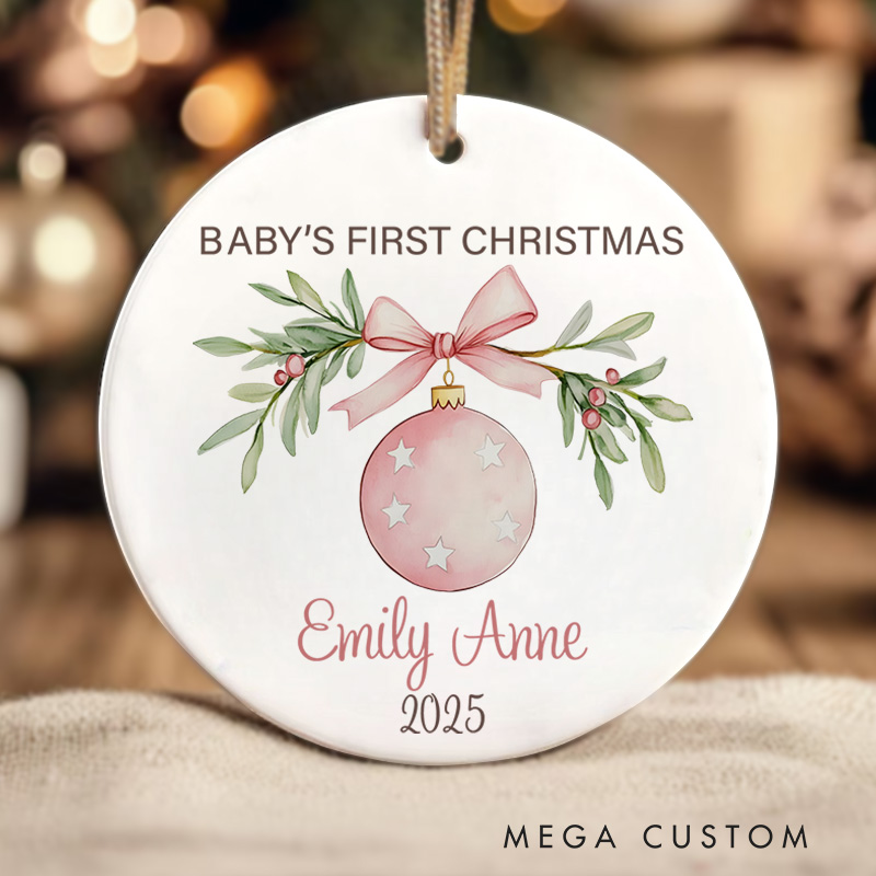 Personalized Cute Pink Decoration Printed with Baby's Name Baby's First Christmas Ornament