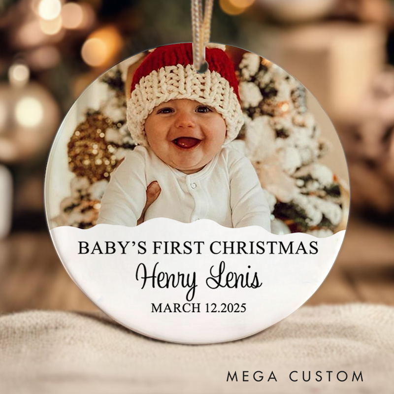 Personalized Baby's First Christmas Photo Ornament with Name and Date Christmas Ornament