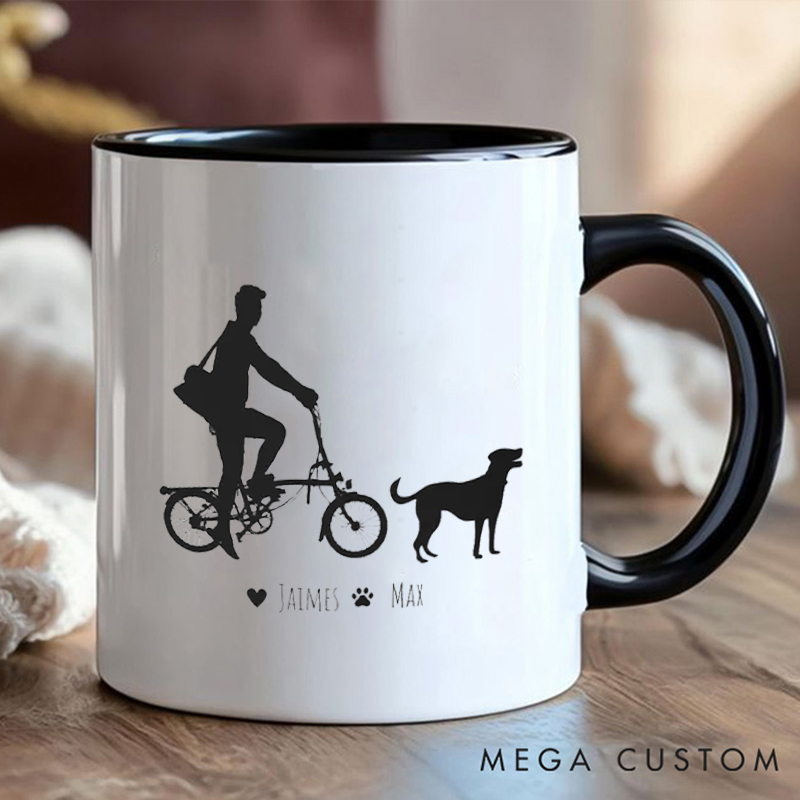 Personalized Cyclist and Dog Coffee Cup Mug with Dog Loving Cyclists for Outdoor Adventures Riding Cycling Biking Enthusiasts