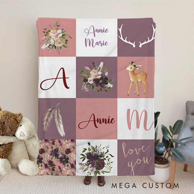Personalized Patchwork Baby Blanket Showcasing Unique Patterns, Names, And Lovely Illustrations Baby Blanket