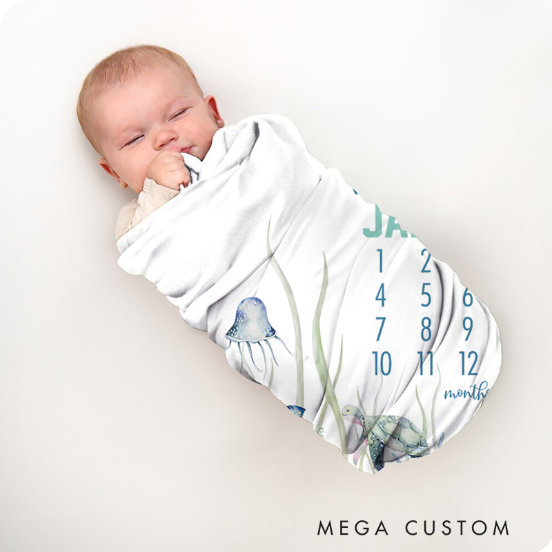 Personalized Nature Scene Milestone Baby Blanket Featuring A Whimsical Outdoor Illustration Baby Blanket
