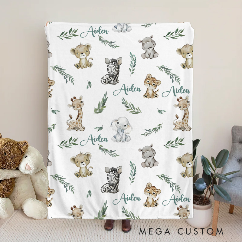 Personalized Animal Pattern Baby Blanket Showcasing Playful And Adorable Animal Illustrations Baby Blanket