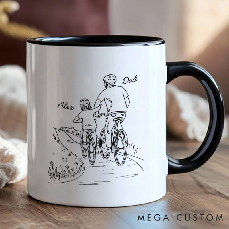 Personalized Father and Child Cycling Coffee Cup Mug with Celebrate Special Father Child Memories for Outdoor Adventures Riding Cycling Biking Enthusiasts