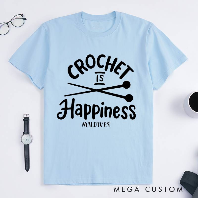 Personalized Crochet is Happiness Classic T-Shirts for Knitting Lovers Funny Crochet Shirt Gift for Crochet Lover