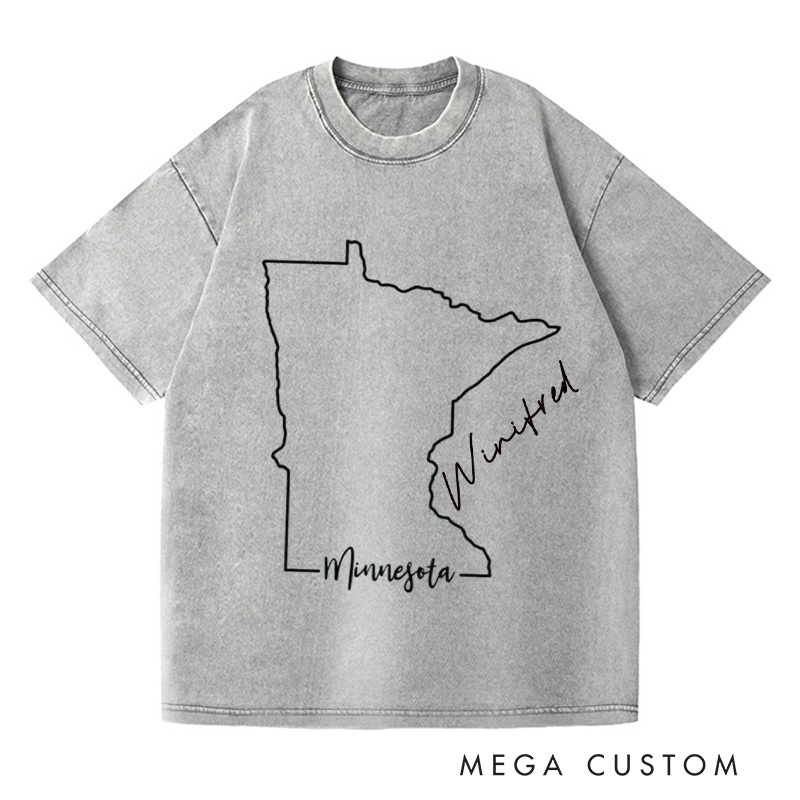 Personalized Minnesota State Washed T-Shirts Travel Tee Map Shirt Trendy Shirt Customized Name Shirt Gift For Traveler