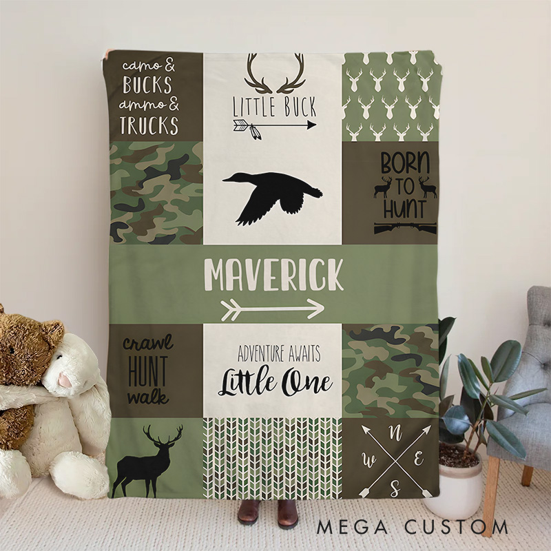 Personalized Rustic Patchwork Baby Blanket Showcasing Nature-Inspired Patterns And Text Baby Blanket