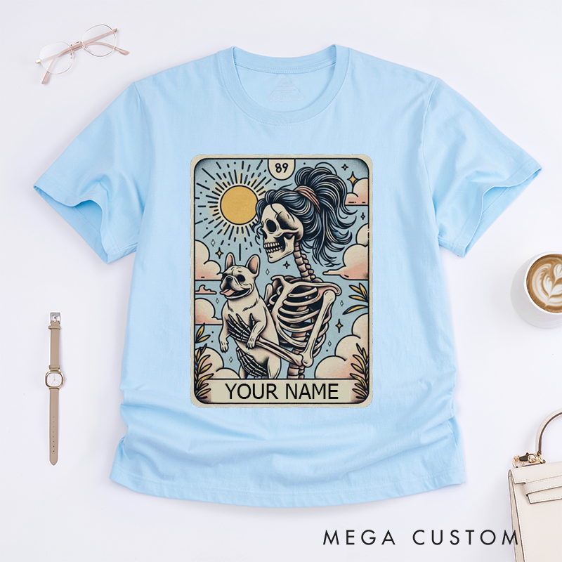 Personalized Tarot Lovers Classic T-Shirts French Bulldog Skeleton T-Shirts Halloween Gift for Dog Lovers 
