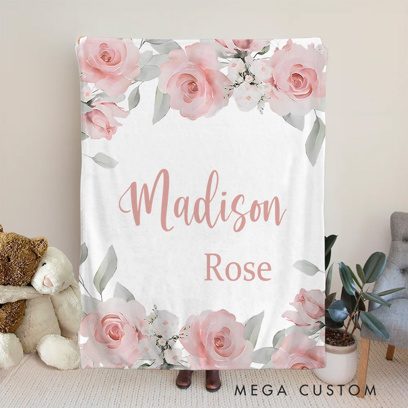 Personalized Rose Frame Baby Blanket Featuring A Beautiful Name Surrounded By Elegant Roses Baby Blanket