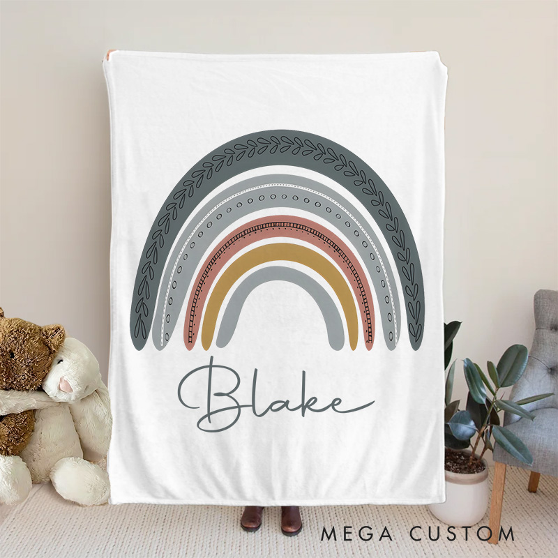 Personalized Rainbow Illustration Baby Blanket Highlighting A Cheerful Rainbow And Name Baby Blanket