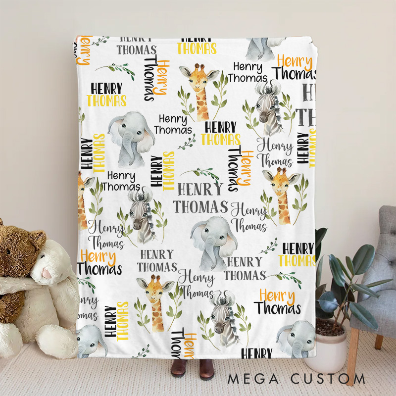 Personalized Name Collage Baby Blanket Showcasing Repeated Names With Playful Fonts And Patterns Baby Blanket