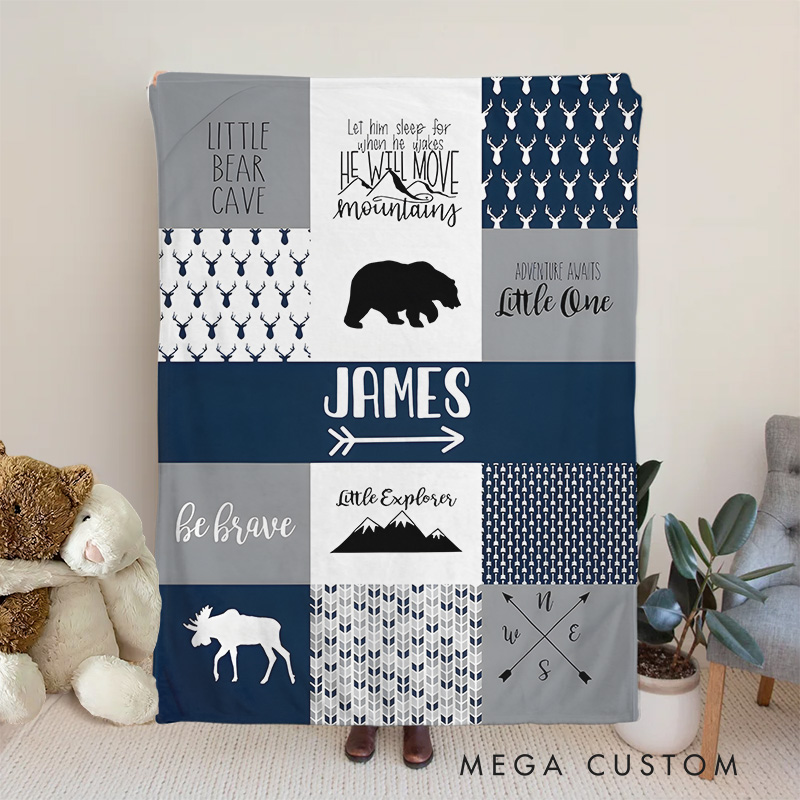 Personalized Rustic Patchwork Baby Blanket Highlighting Nature-Inspired Patterns And Name Baby Blanket
