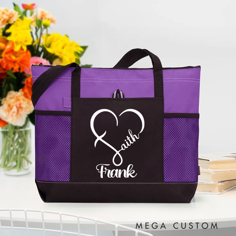 Personalized Heart Faith Tote Bag with Name and Zipper Large Capacity Religious Accessory Gift for Christian Religious Christian Gifts 
