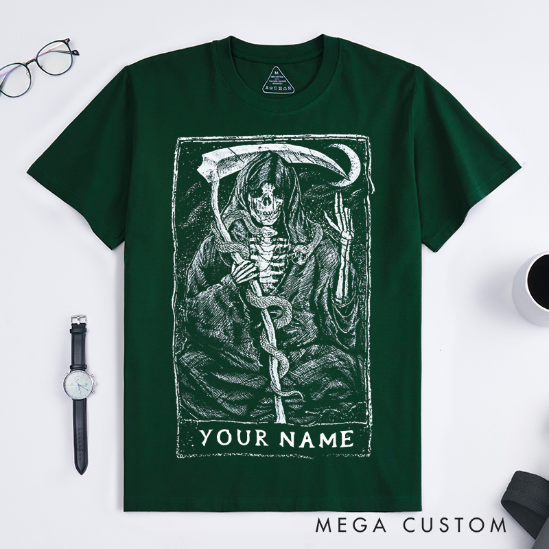 Personalized Tarot Lovers Classic T-Shirts Grim Reaper Skeleton Art Classic T-Shirts Unique Gothic Death Tarot Card Design Gift
