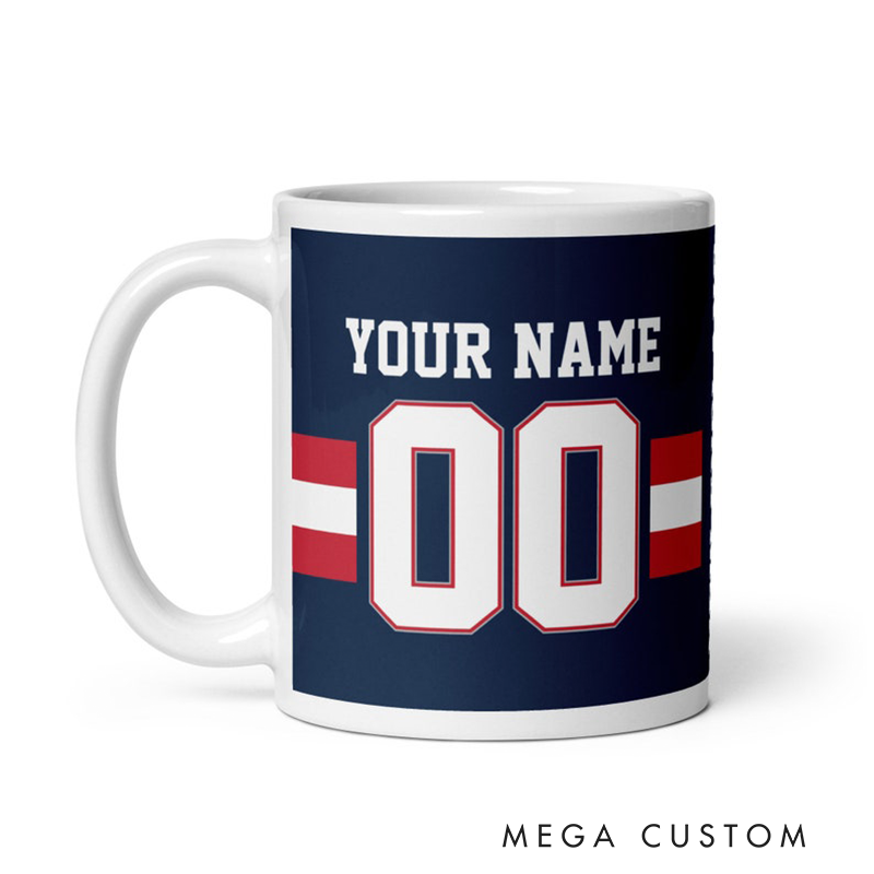 Personalized Football Themed Mug with Custom Team Name Player Name and Jersey Number Design