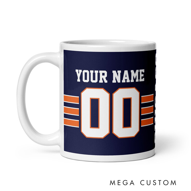 Personalized Football Mug with Custom Team Name Player Name and Jersey Number Design for Sports Fans