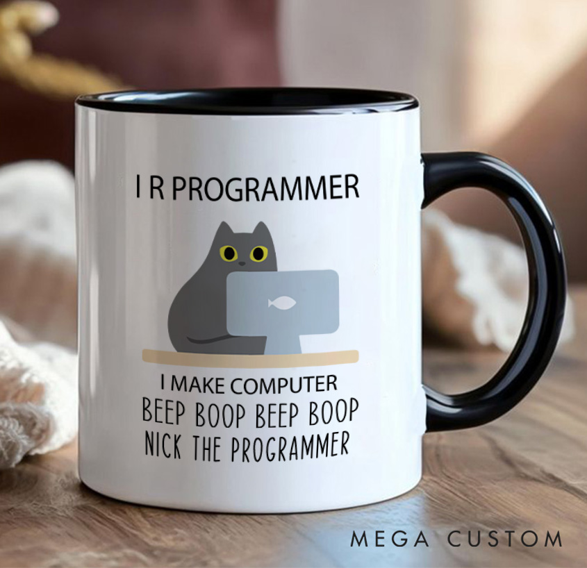 Personalized Programmer Cat Mug A Fun Take On Coding Life Mug Technology Computer Coffee Cup Gift for Geek Nerd Lovers