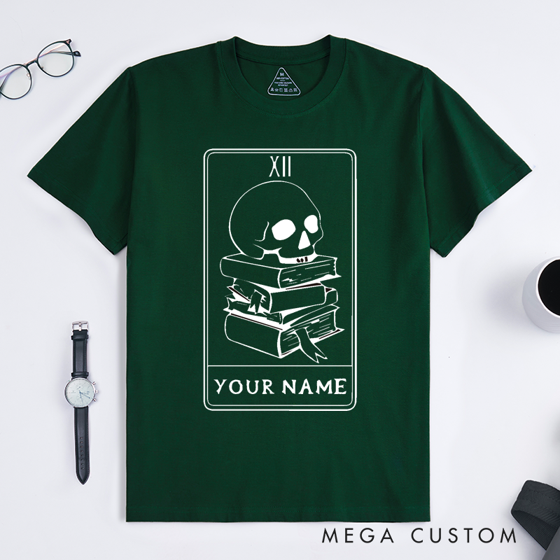 Personalized Tarot Lovers Classic T-Shirts Skull and Books Tarot Card Classic T-Shirts Gift for Book Lovers 