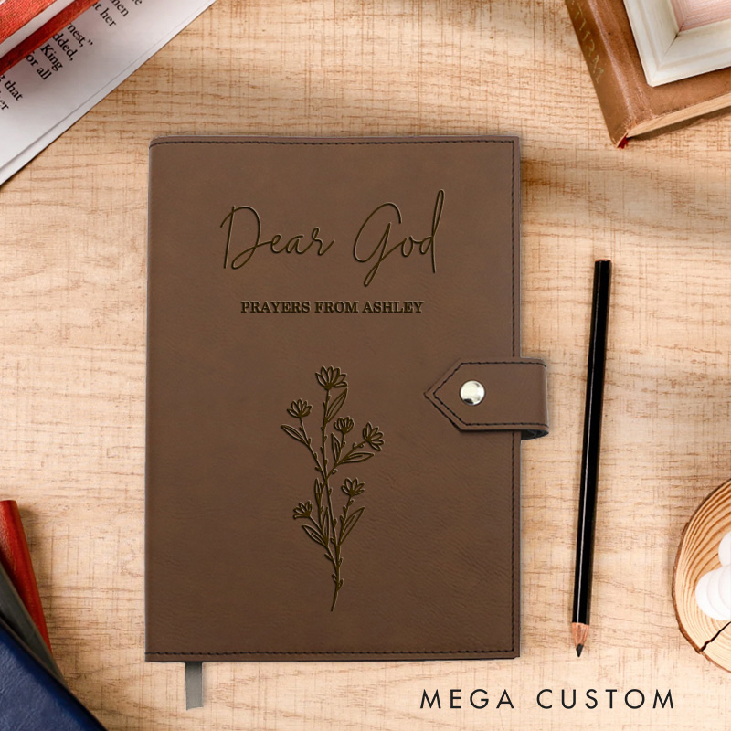 Personalized Dear God Floral Prayer Journal Leather Notebook with Name Religious Bible Verse Journal Christian Gift for Women Men Religious Gift