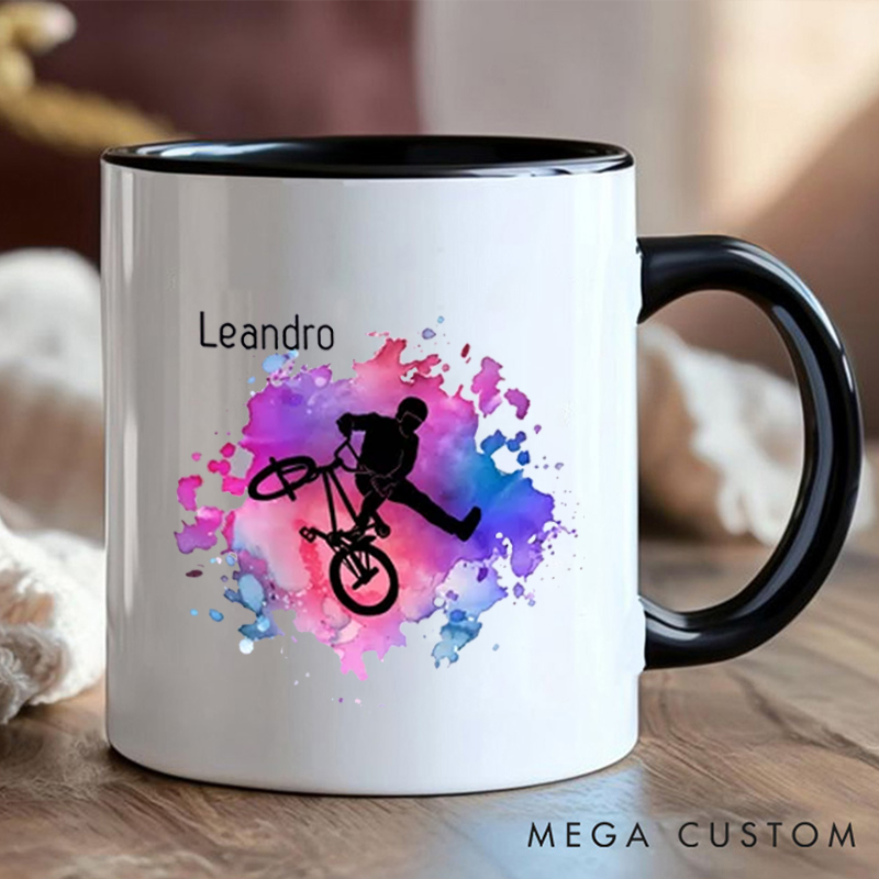 Personalized BMX Stunt Coffee Cup Mug with Extreme Sports Enthusiasts for Outdoor Adventures Riding Cycling Biking Enthusiasts