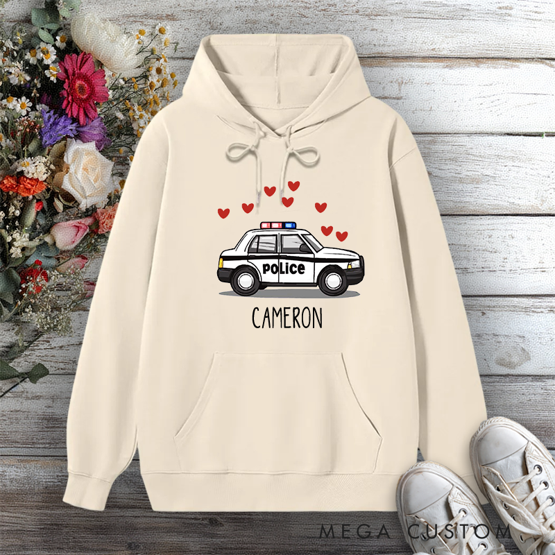 Personalized Police Wife Hoodie Police Car with Hearts Design Gift for Police Officers Wife