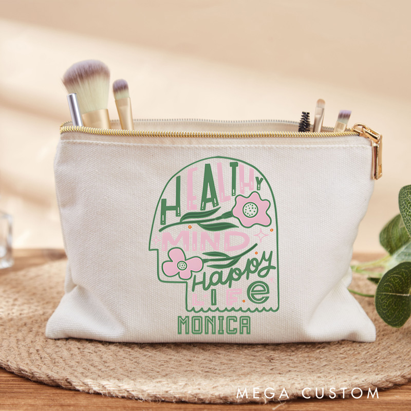 Personalized Makeup Bag for Nurse Healthy Mind Happy Life Design Fashion Cosmetic Bag Gift