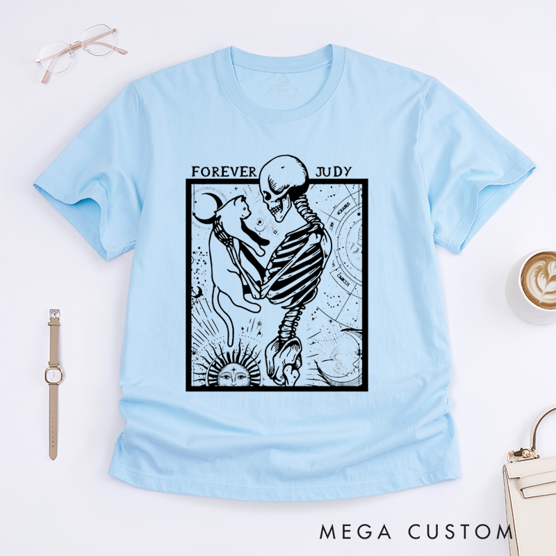 Personalized Tarot Lovers Classic T-Shirts Skeleton and Cat Classic T-Shirt Unique Astrology  Mystical Celestial Gift for Cat Lovers 