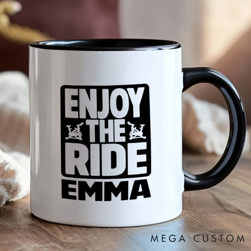 Personalized Enjoy the Ride Coffee Cup Mug with Motivational Bike for Outdoor Adventures Riding Cycling Biking Enthusiasts