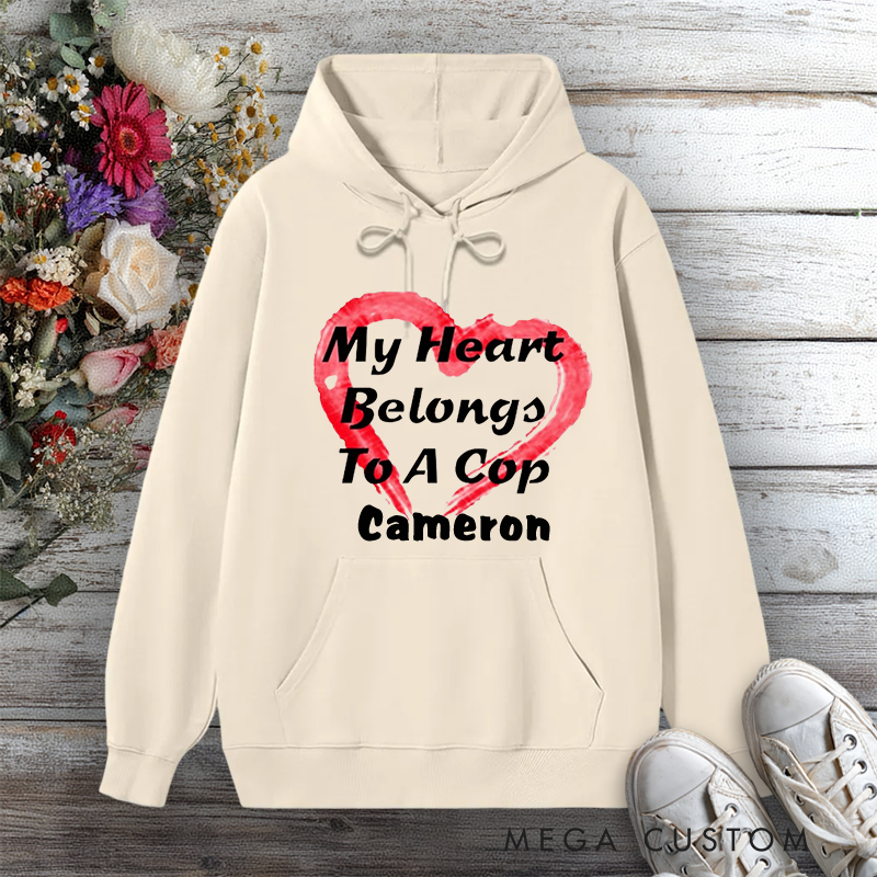 Personalized Police Wife Hoodie My Heart Belongs to a Cop Design Gift for Police Officers Wife