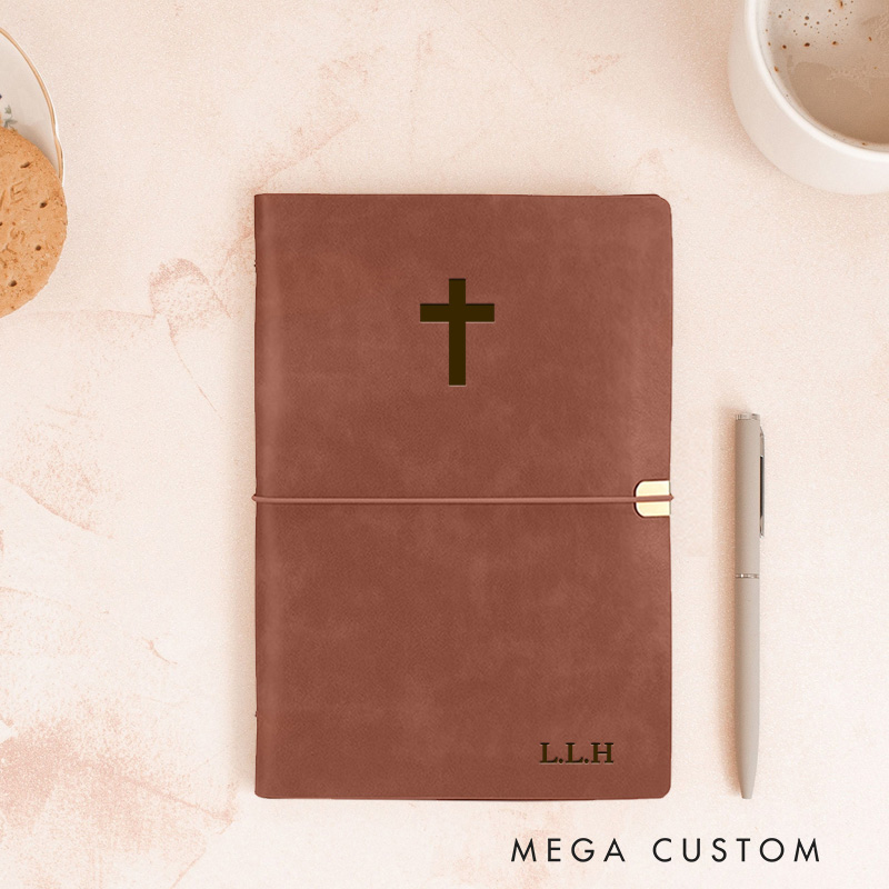 Personalized Cross Prayer Journal Leather A6 Prayer Bible Notebook Religious Journal with Name Christmas Gift for Christian