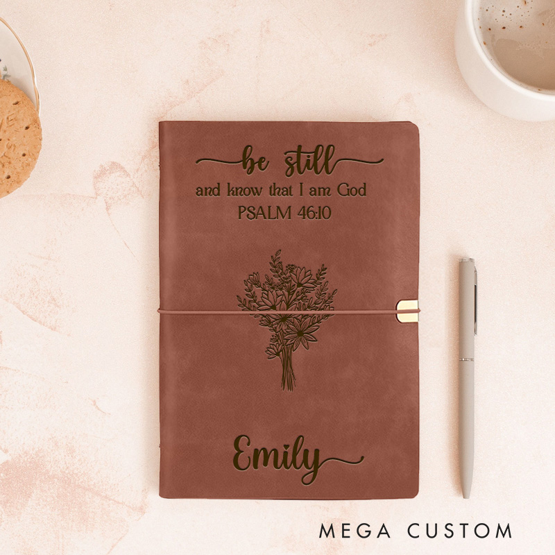 Personalized Be Still Prayer Journal Leather A6 Devotional Notebook with Name Custom Religious Faith Journal Pastor Gift Christian Gift for Women Men