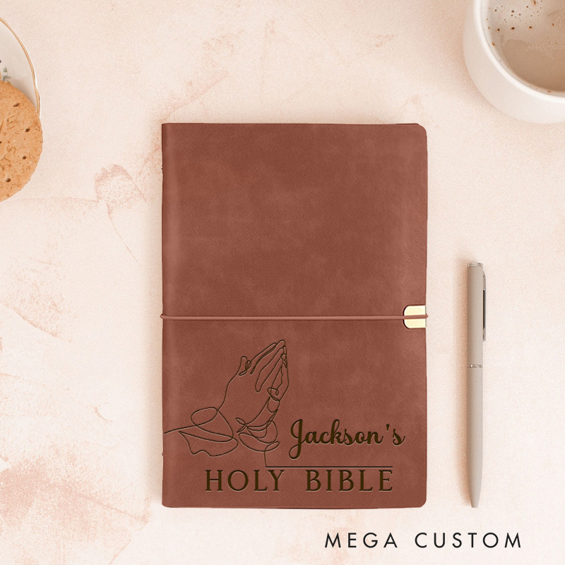 Personalized Praying Hand Prayer Journal Leather A6 Devotional Notebook with Name Custom Religious Faith Journal Pastor Christian Gift for Women Men