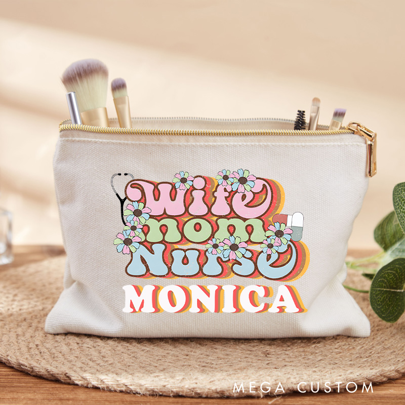 Personalized Makeup Bag for Nurse Wife Mom Nurse Design Fashion Cosmetic Bag Gift