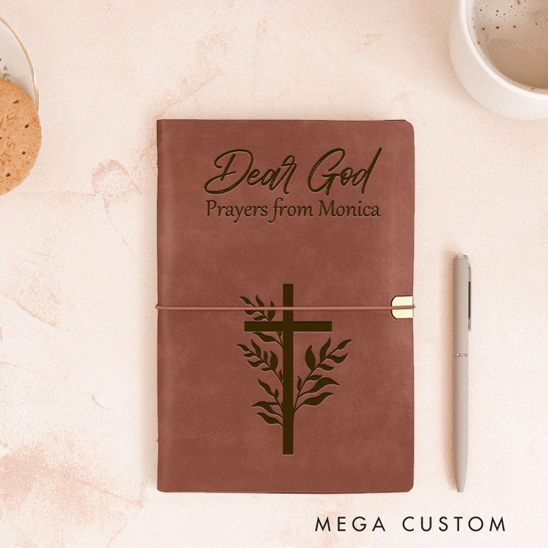 Personalized Dear God Cross Prayer Journal Leather A6 Devotional Notebook with Name Custom Religious Faith Journal Pastor Christian Gift for Women Men