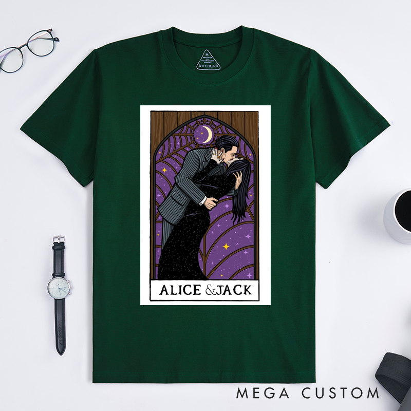 Personalized Tarot Lovers Classic T-Shirts Romantic Gift for Couples Unique Starry Night Art T-Shirts for Lovers