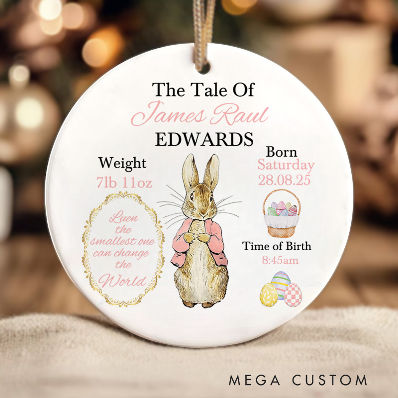 Personalized Peter/Flopsy Rabbit Baby Girl Throw Christmas Ornament Keepsake Gift for Christening
