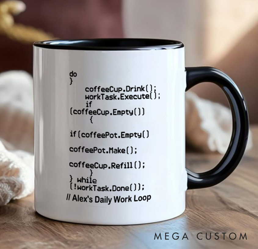 Personalized  A Programmer's Daily Loop Mug Technology Computer Coffee Cup Gift for Geek Nerd Lovers