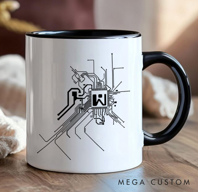 Personalized Digital Circuitry Mug Technology Computer Enthusiasts Coffee Cup Gift for Geek Nerd Lovers