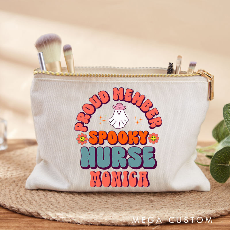 Personalized Makeup Bag for Nurse Proud Member Spooky Nurse Design Fashion Cosmetic Bag Gift