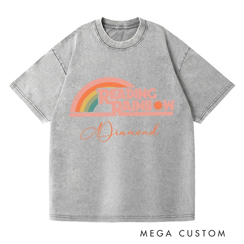 Personalized Reading Rainbow Washed T-Shirts Love to Read Tee Funny Librarian Tee with Name Reading Retro Tshirt Book Lover Shirt Gift for Reader