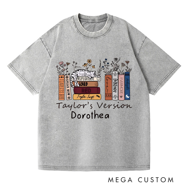 Personalized Book Flower and Cat Washed T-Shirts Librarian Shirt Book Lovers Shirt Bookish Shirt Book Club Shirt Reader Shirt Gift For Bookworms Shirt