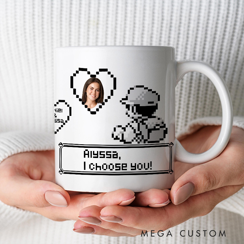Personalized I Choose You Pixel Mug Anime Video Game Mug for Gamers 8-bit Anime Lovers Pixel Japanese Style