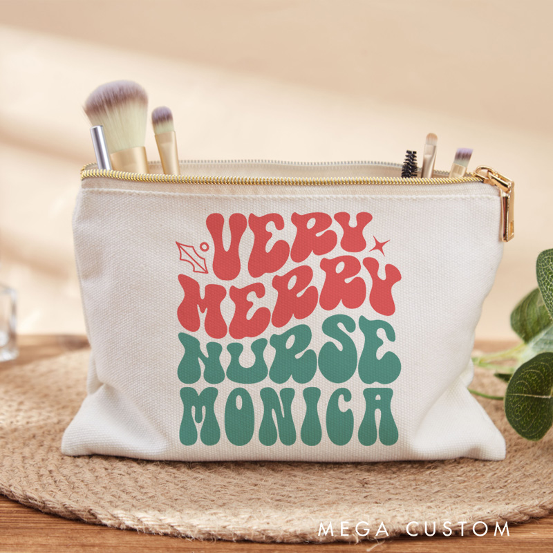Personalized Makeup Bag for Nurse Very Merry Nurse Design Fashion Cosmetic Bag Gift