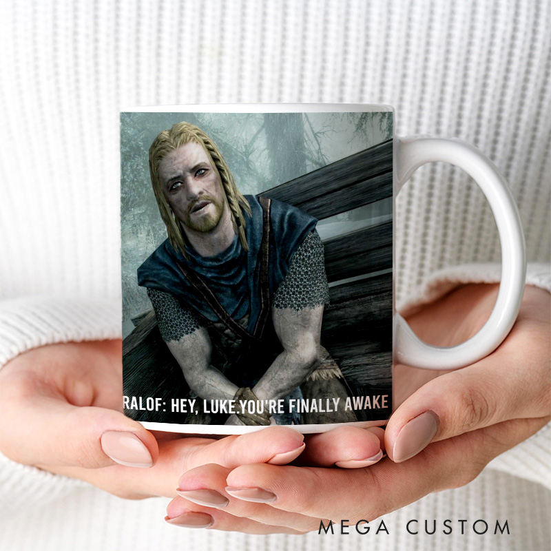 Personalized Hey You're Finally Awake Mug Scrolls Inspired Mug Video Game Coffee Mug Geek Gaming Nerd Mug