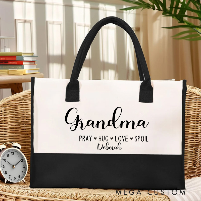 Personalized Grandma To Be Religious with Name Tote Canvas Bag Christian Gift for Her Large Capacity Religious Accessory Gift for Christian
