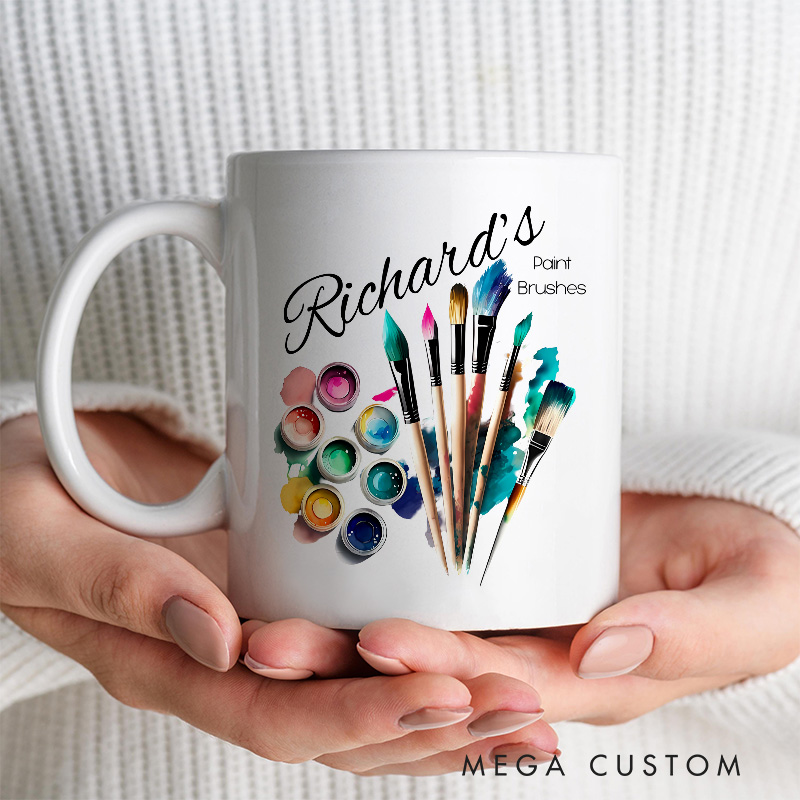 Personalized Brush Holder Mug Artist Coffee Mug Art Lover Humor Mug Painting Mug