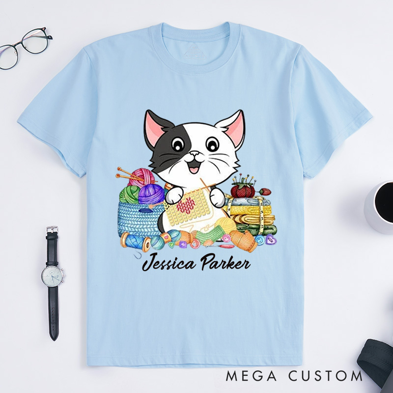 Personalized I Love Knitting And Cat Classic T-Shirts Knit Gift Knitting Gift Knitter Gift Love To Knit Love Knitting Knit Lover