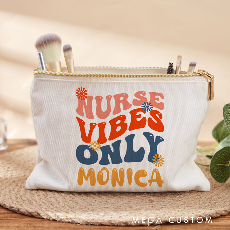 Personalized Makeup Bag for Nurse Vibes Only Design Fashion Cosmetic Bag Gift