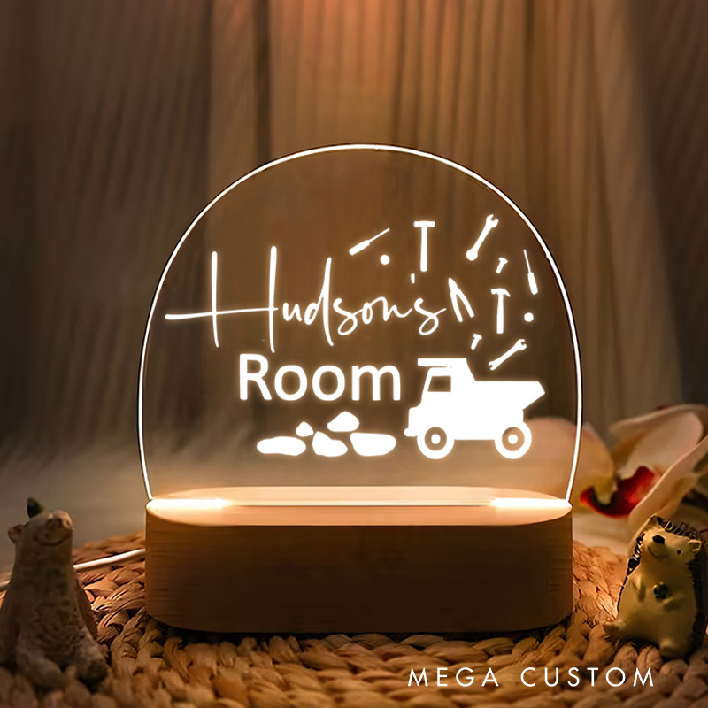 Personalized Construction Theme with Dump Truck Tools and Playful Details for a Fun and Energetic Kids Room Night Lamp