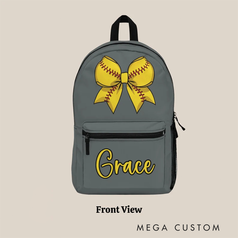 Personalized Softball Backpack with Custom Name and Coquette Bow Design Perfect for Players and Fans